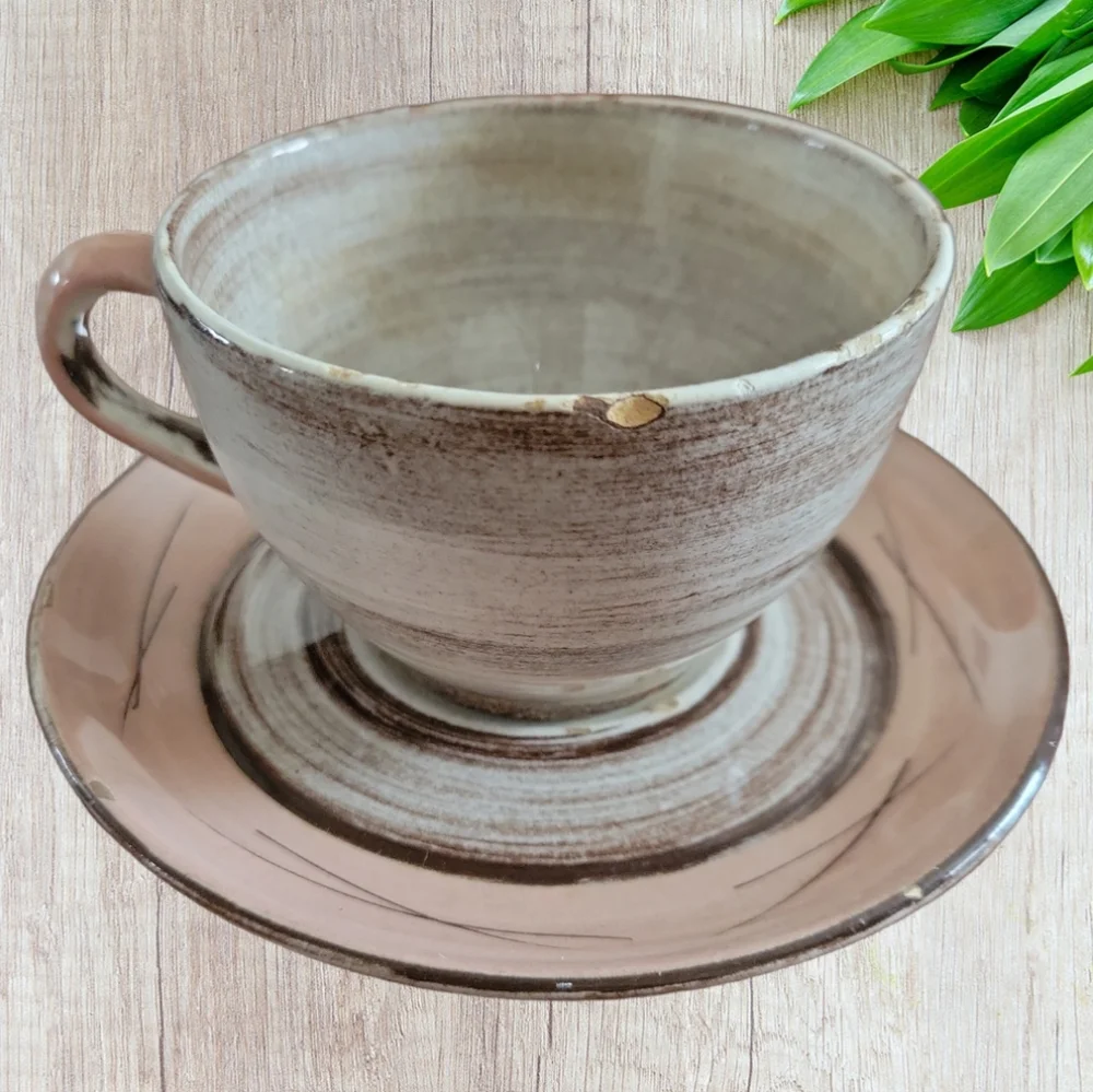 Vtg 1950s Stylized Spirals Brown & Pink SANTA ANITA Vreni Coffee Tea Cup…